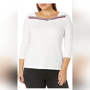 Tommy Hilfiger White Top with Red and Blue Accents